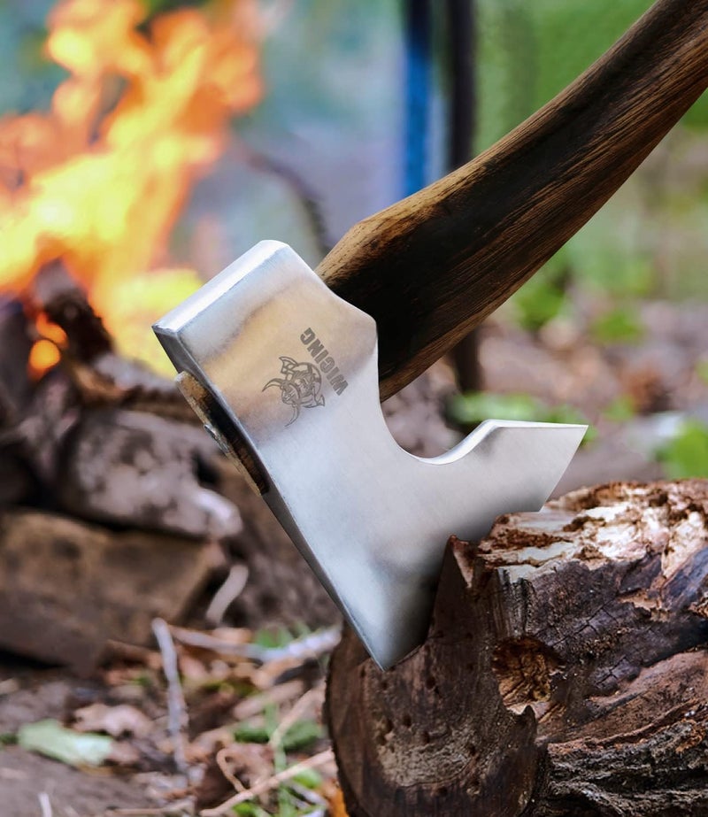 WICING 13.5 Inch Hatchet, Camping Axe 1055 Carbon Steel and Beech Handle, Survival Hatchet with Leather Sheath for Wood Splitting and Kindling - Image 3